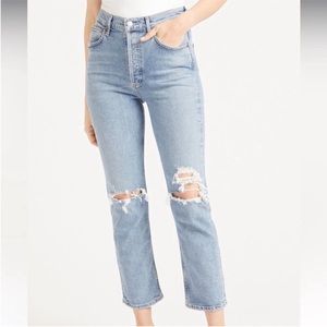 Agolde Riley organic cotton high rise distressed jeans. Size 24